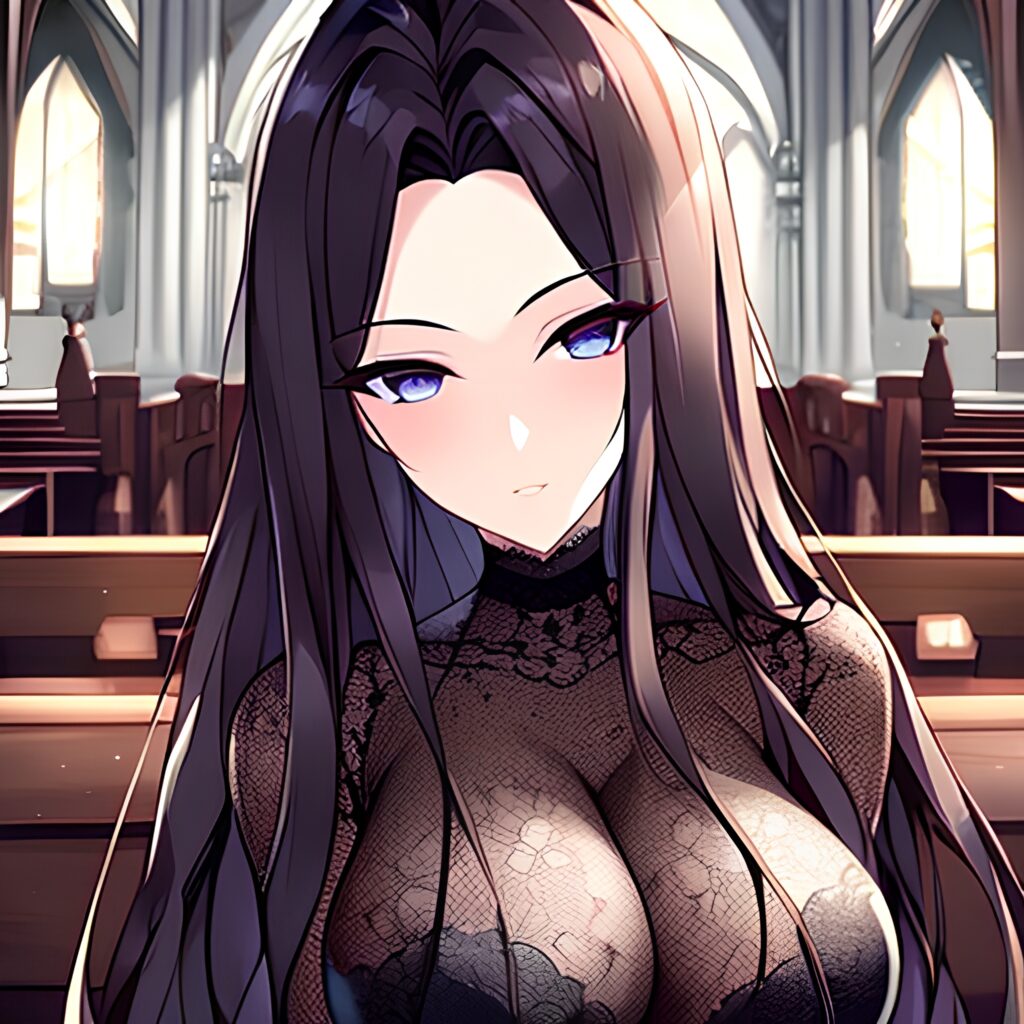 brunette messy hair woman fishnet long hair church
