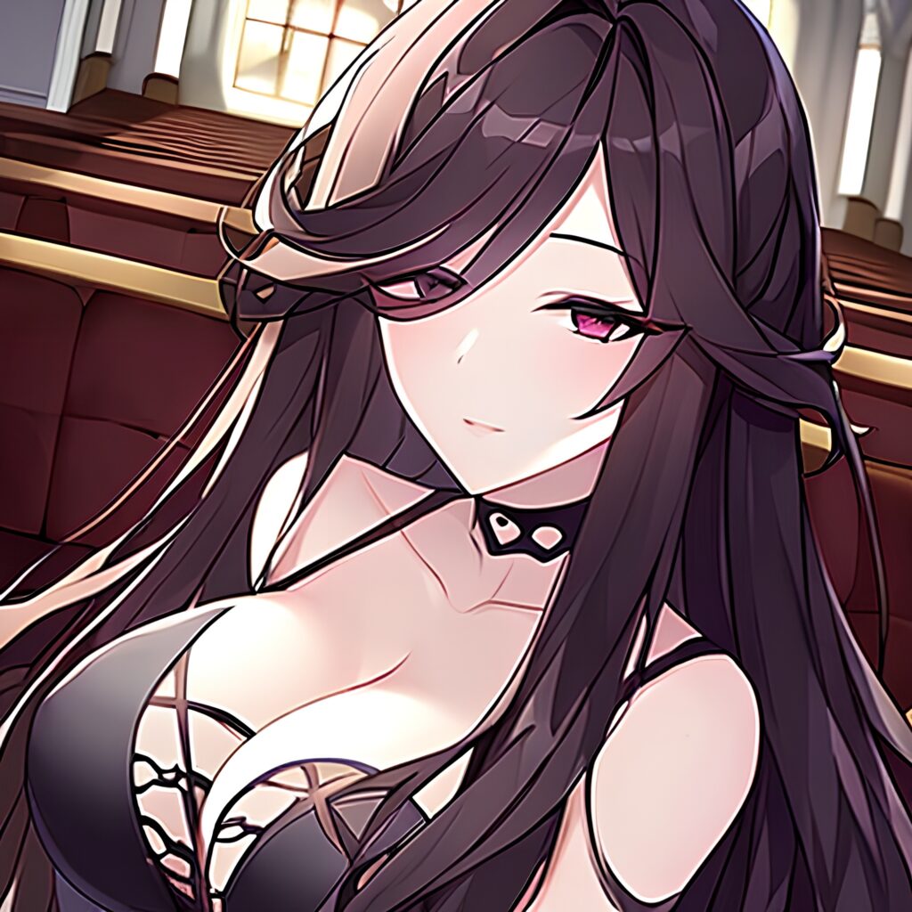 brunette messy hair woman fishnet long hair church