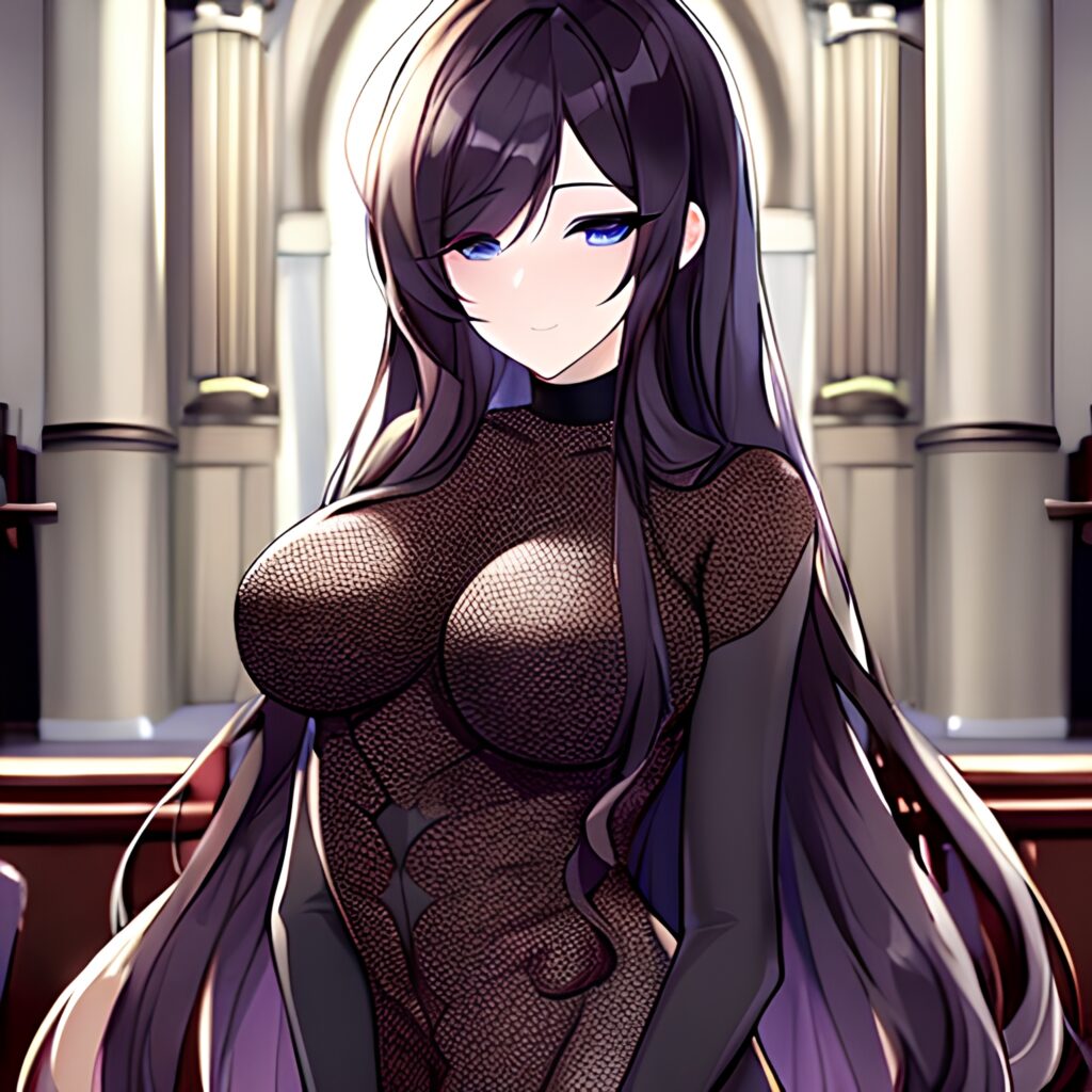 brunette woman church fishnet messy hair long hair