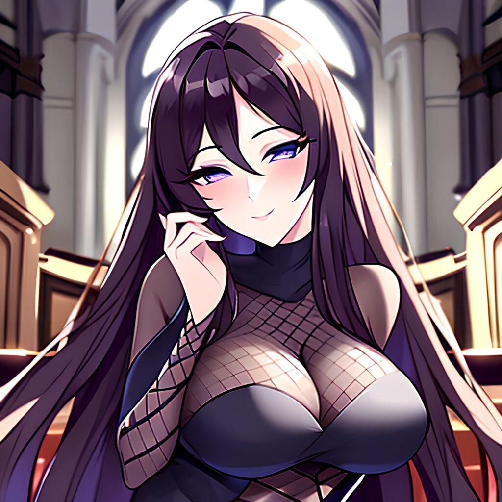 brunette woman church messy hair long hair fishnet
