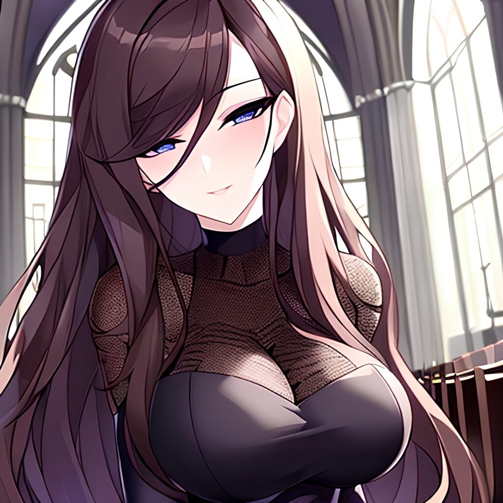brunette woman church messy hair long hair fishnet