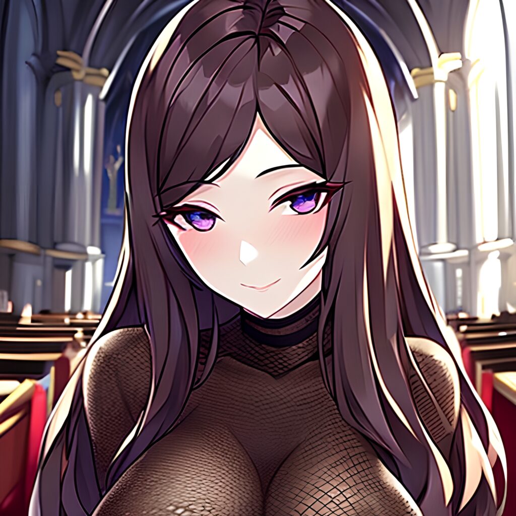 brunette woman fishnet messy hair church long hair