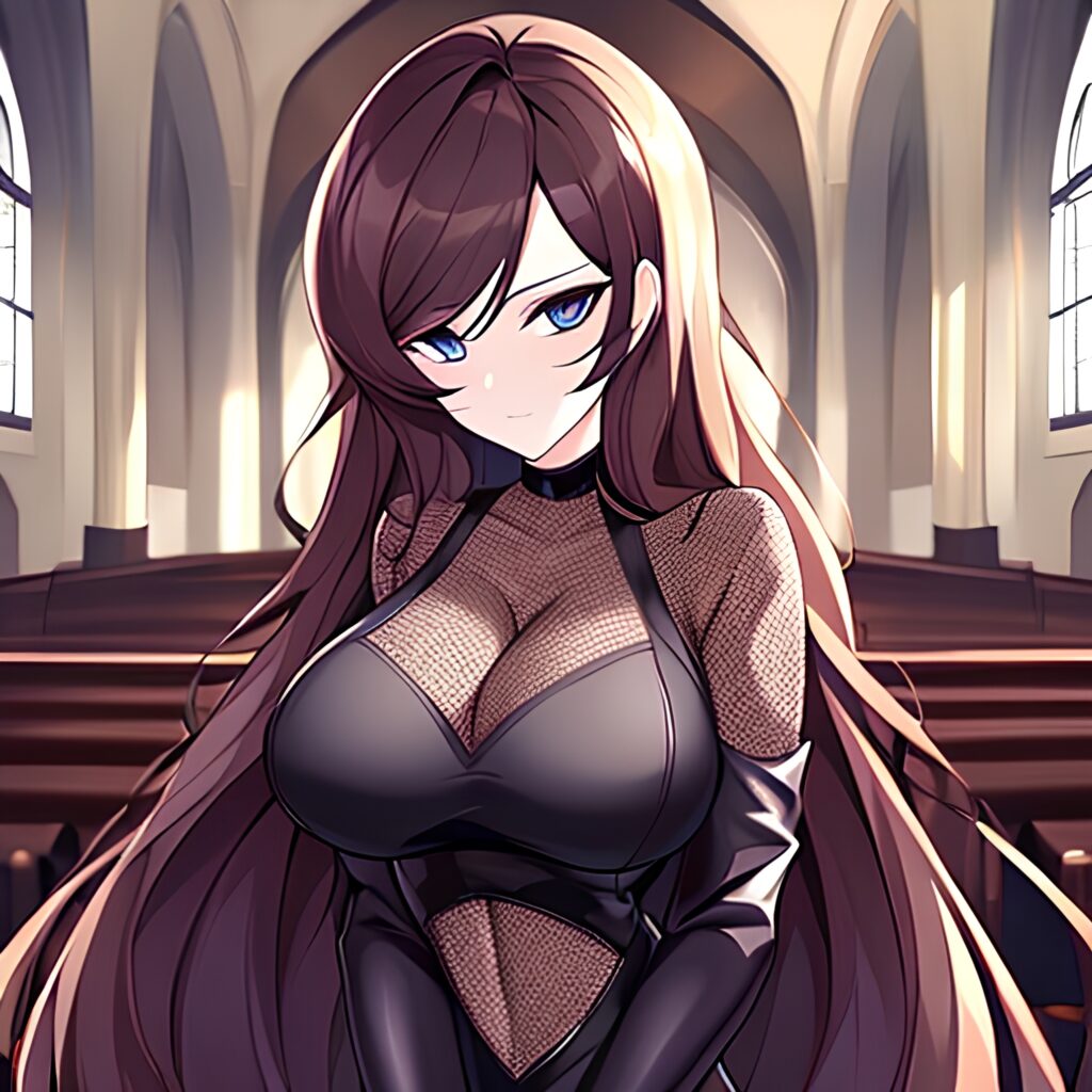 brunette woman fishnet messy hair church long hair 