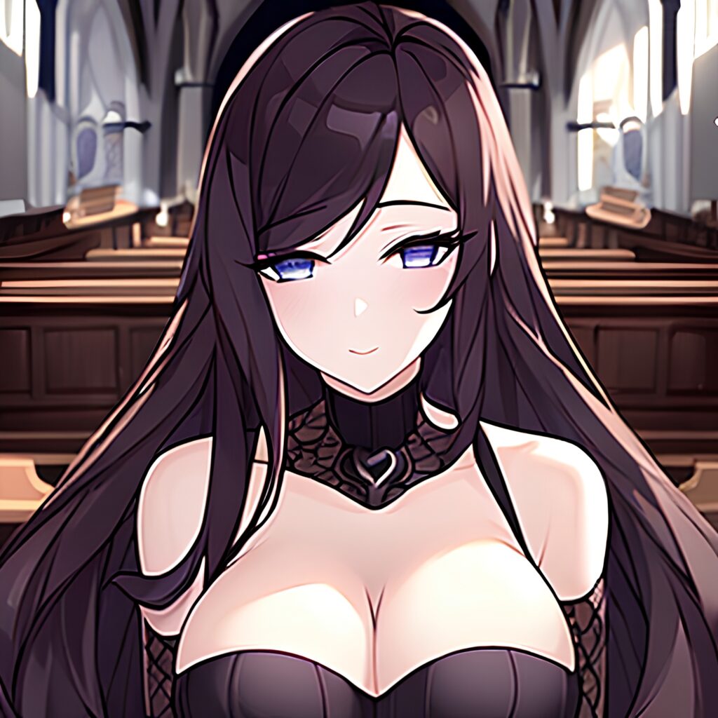 brunette woman fishnet messy hair long hair church 
