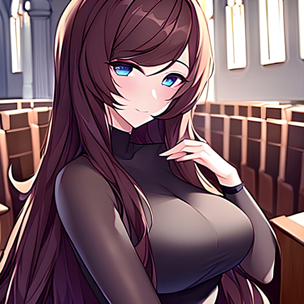brunette woman long hair church fishnet messy hair