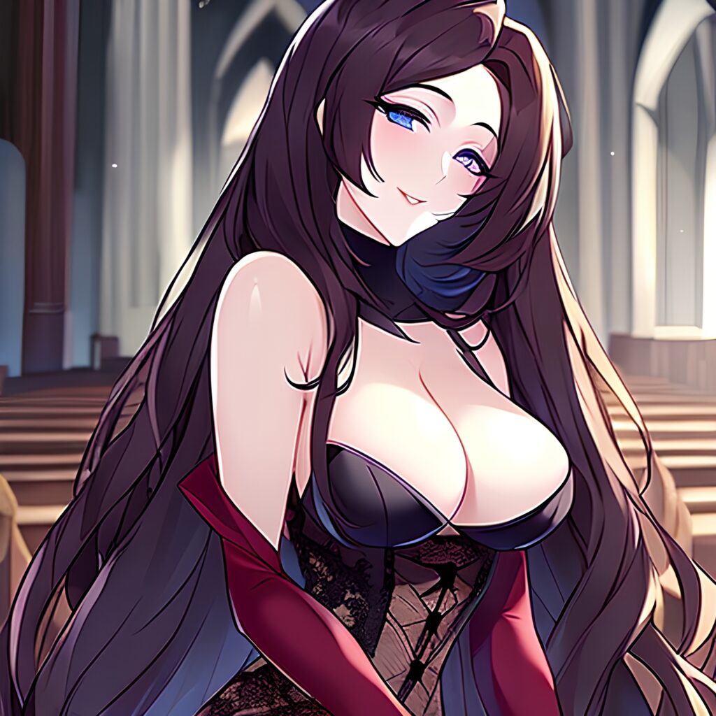 brunette woman long hair church messy hair fishnet