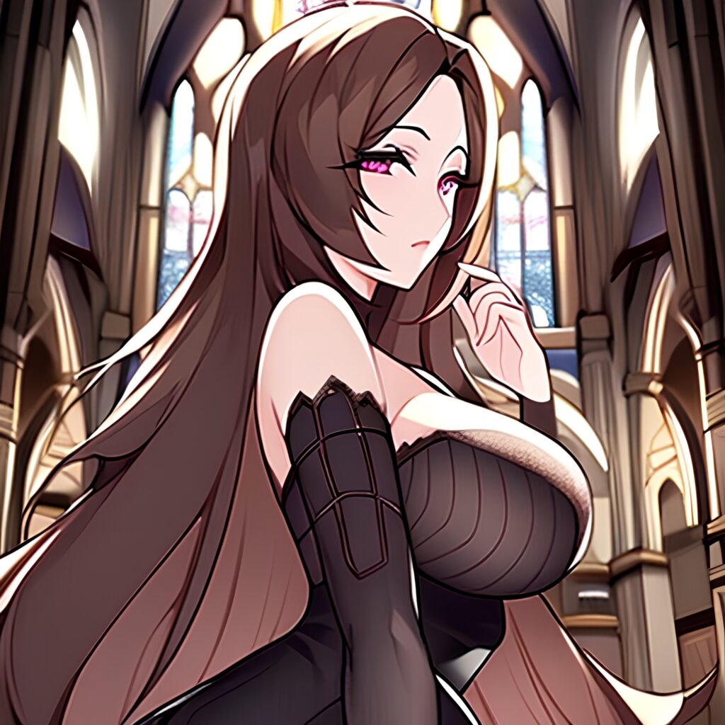 brunette woman long hair church messy hair fishnet