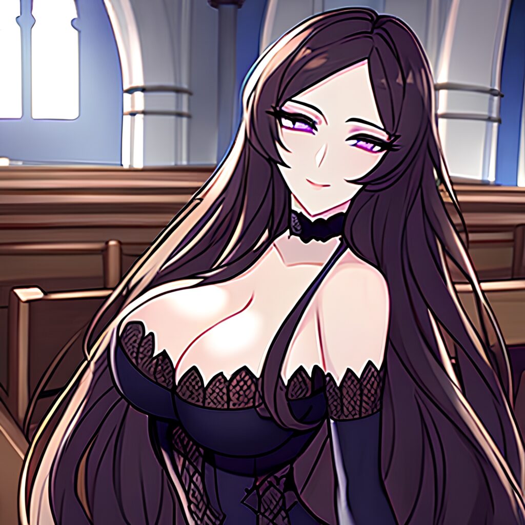 brunette woman long hair fishnet messy hair church