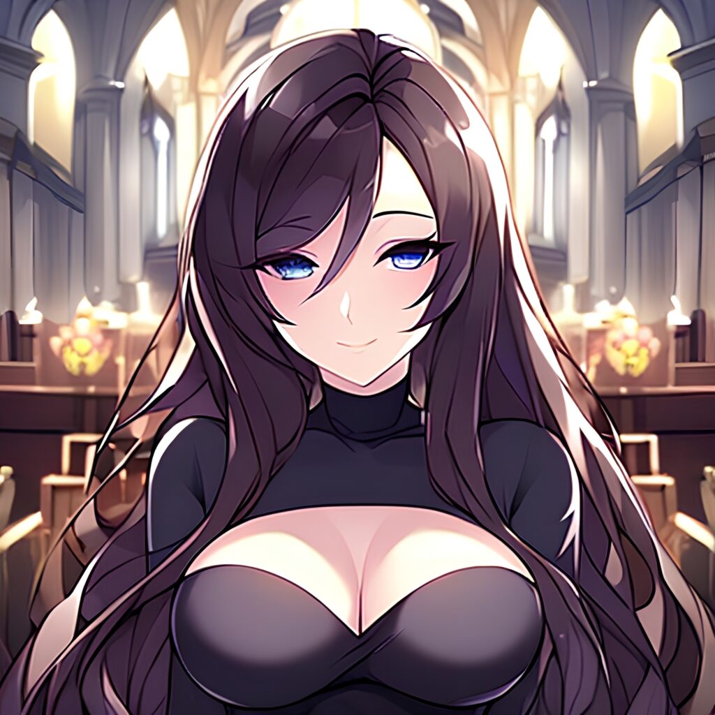 brunette woman messy hair church fishnet long hair
