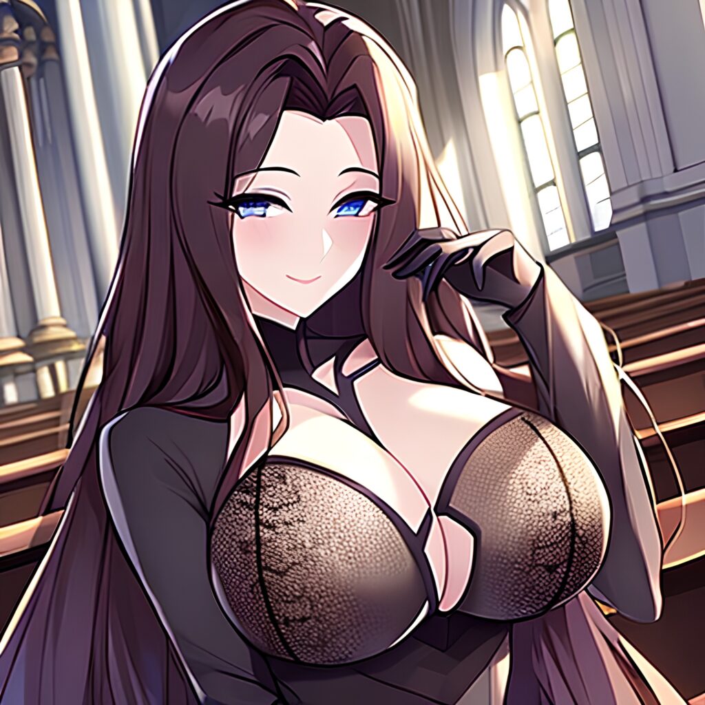 church brunette fishnet long hair messy hair woman 