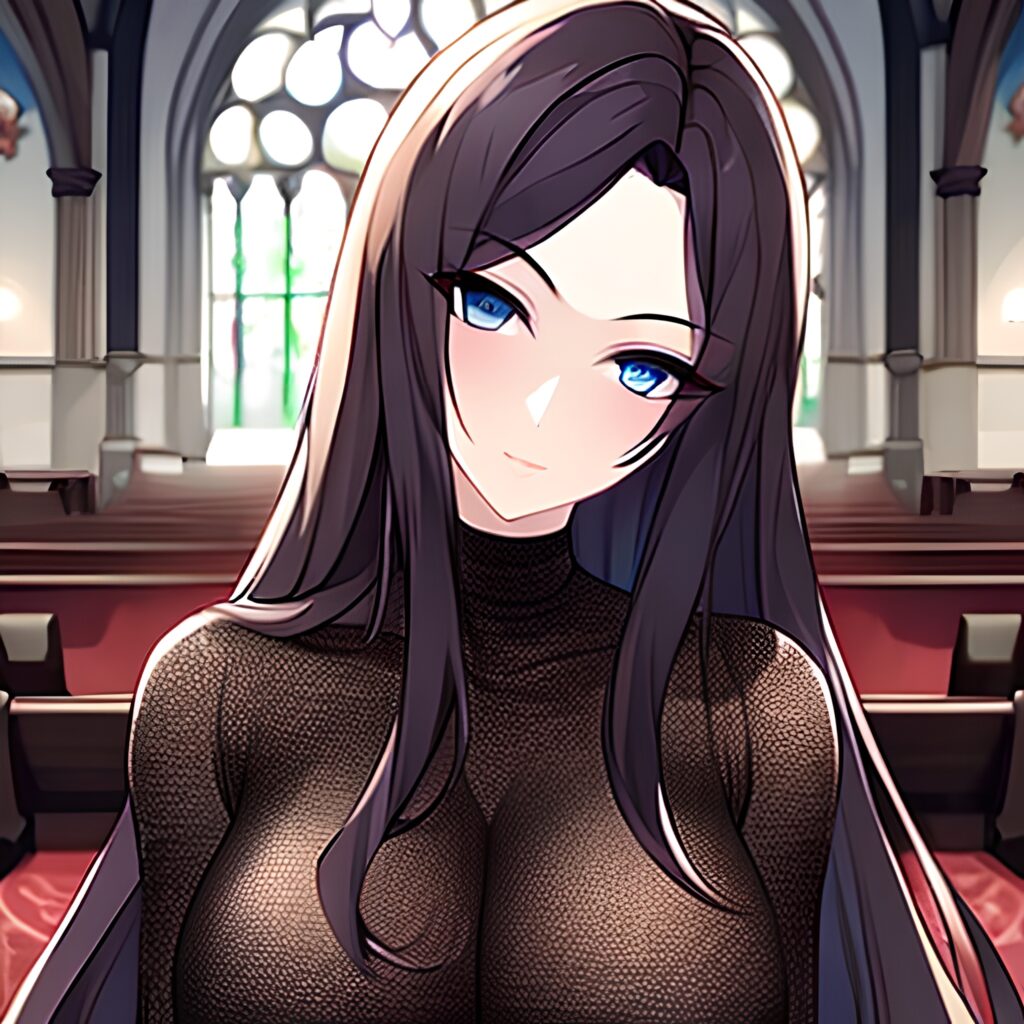 church brunette fishnet long hair messy hair woman