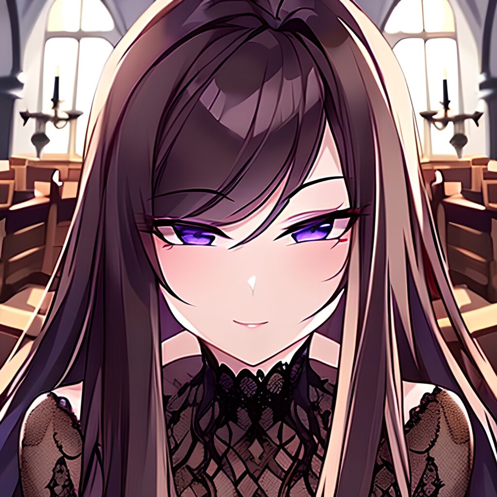 church brunette fishnet messy hair woman long hair