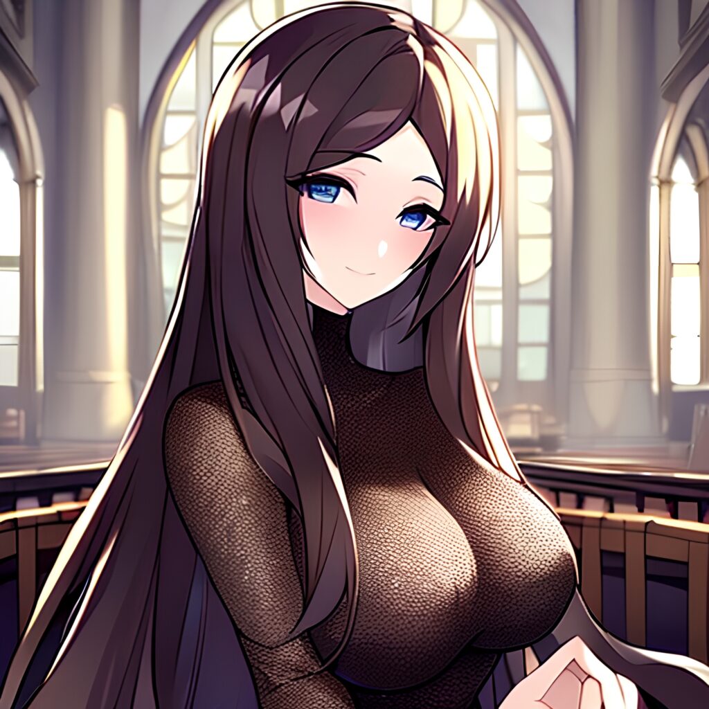 church brunette fishnet messy hair woman long hair