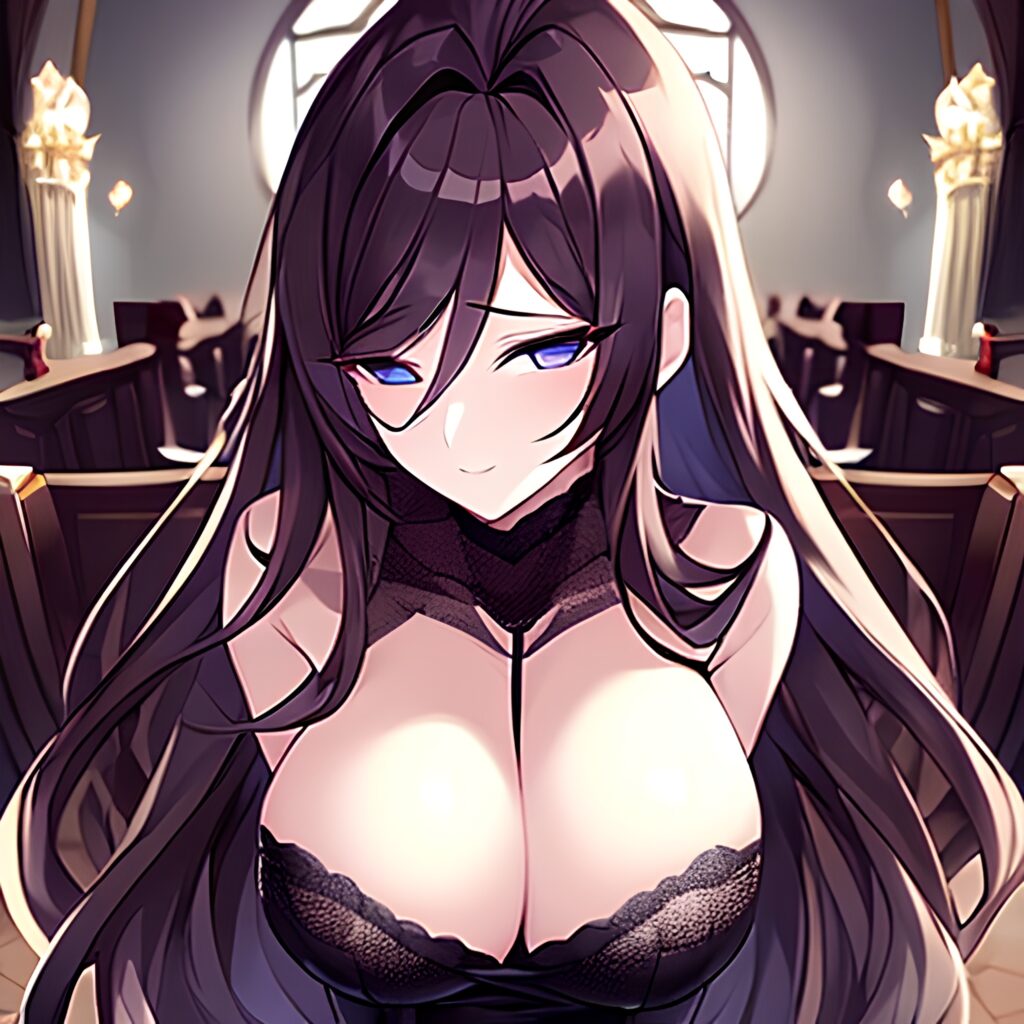 church brunette fishnet messy hair woman long hair