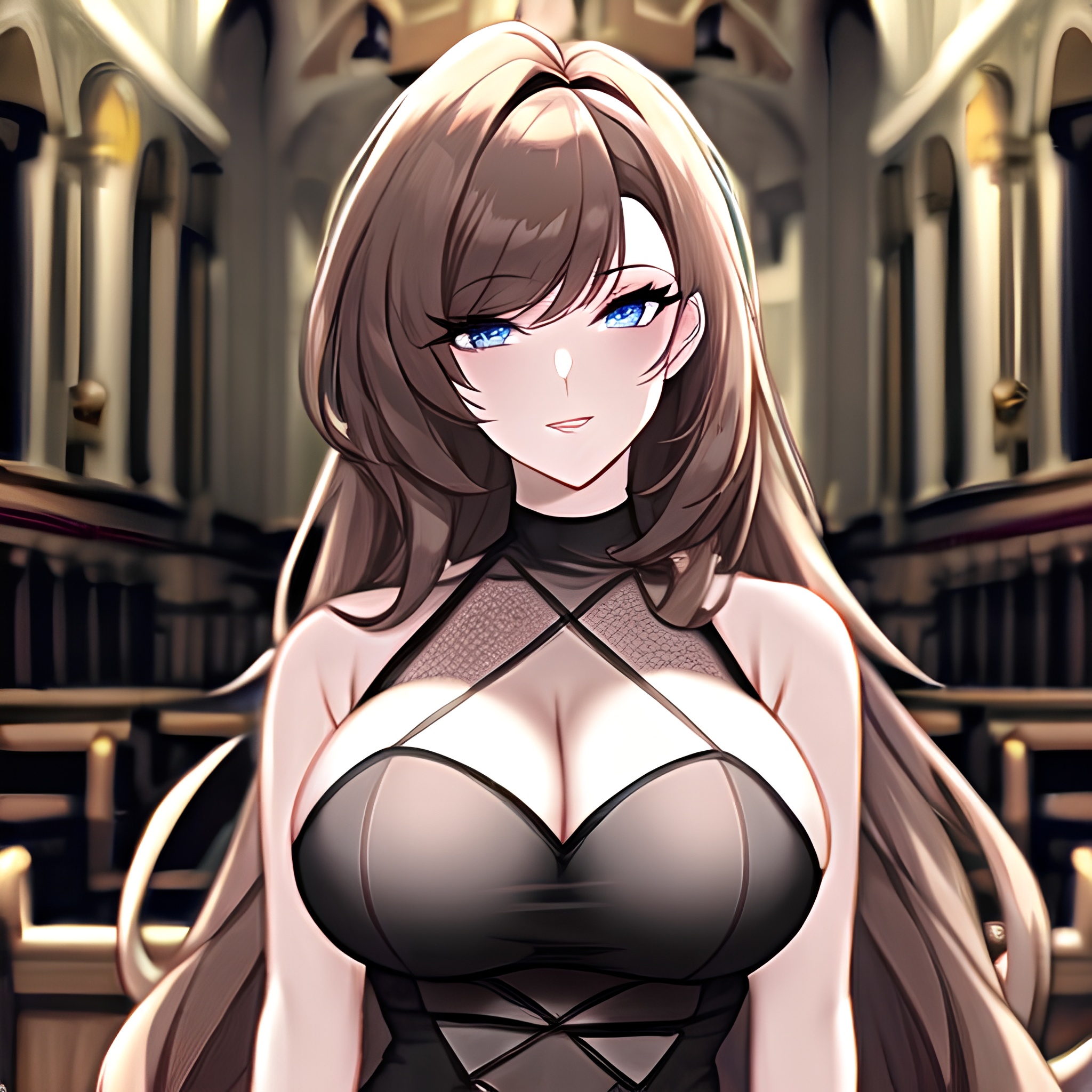 church brunette fishnet messy hair woman long hair 