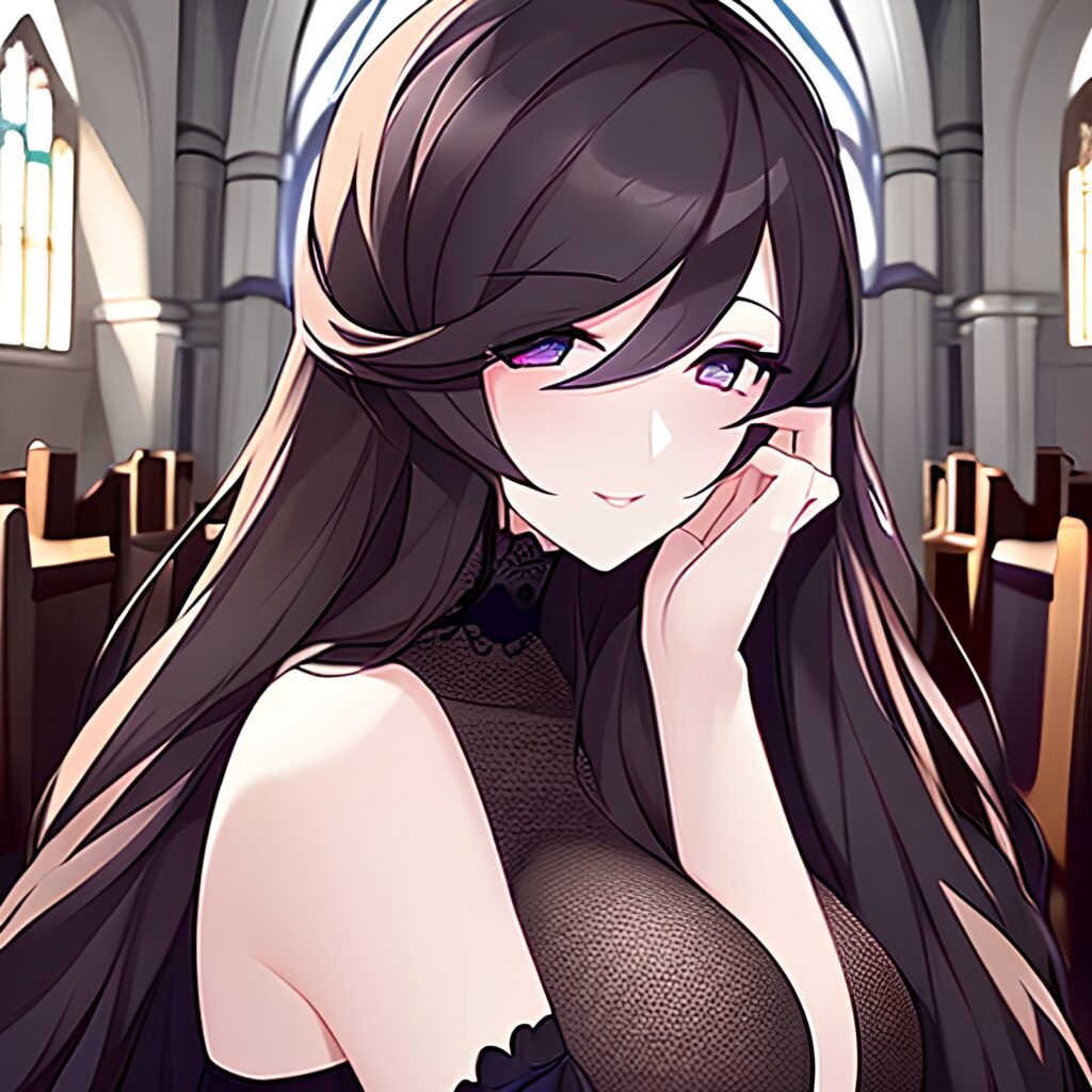 church brunette fishnet messy hair woman long hair
