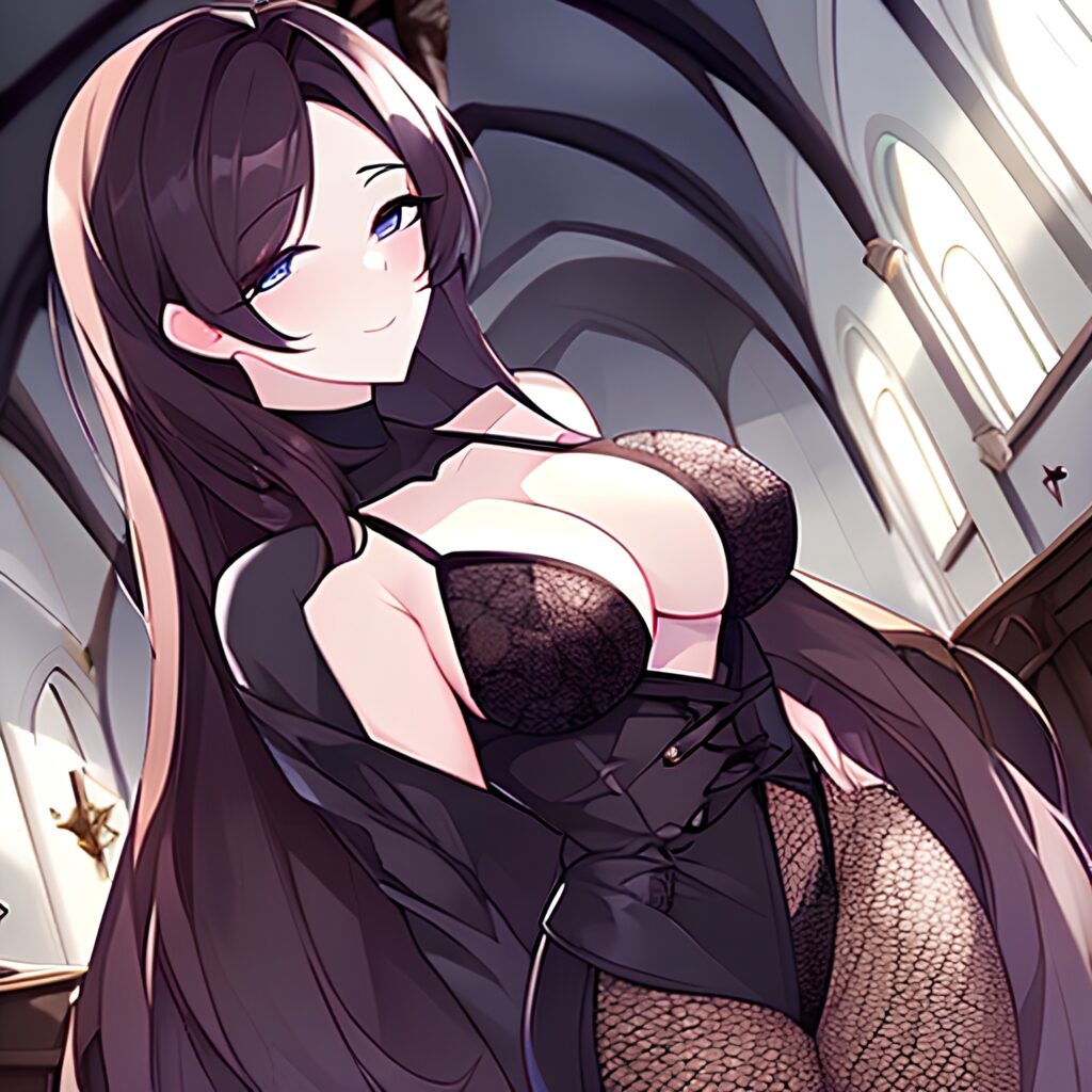 church brunette fishnet messy hair woman long hair