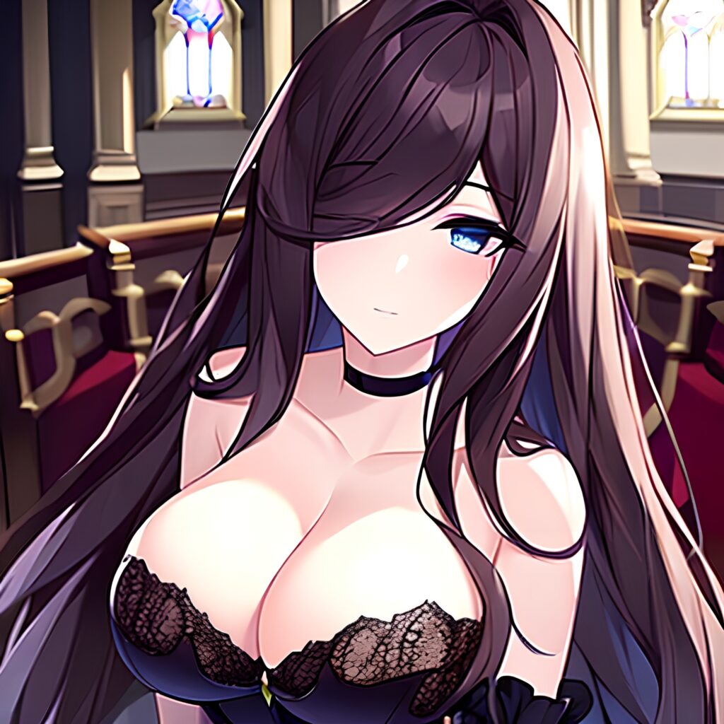 church brunette fishnet messy hair woman long hair