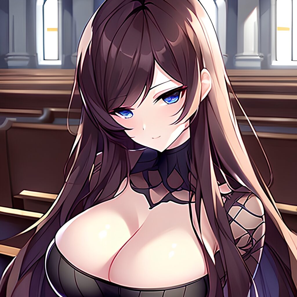 church brunette fishnet woman long hair messy hair 