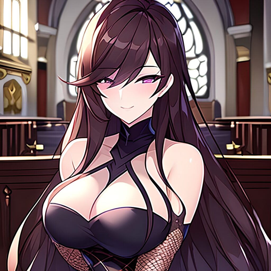 church brunette fishnet woman long hair messy hair