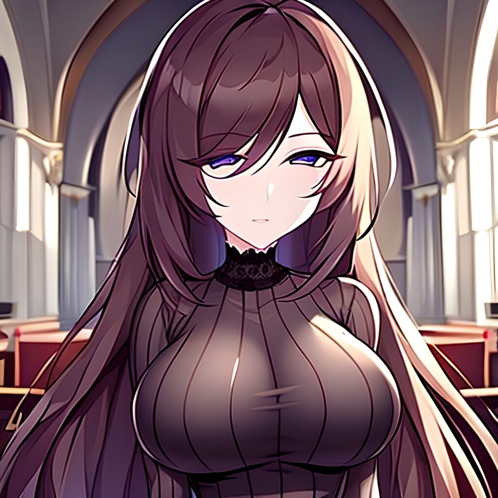 church brunette fishnet woman long hair messy hair