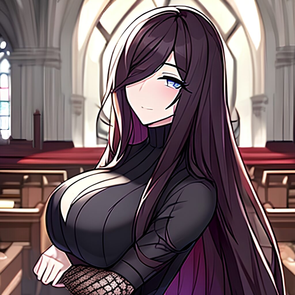 church brunette fishnet woman messy hair long hair