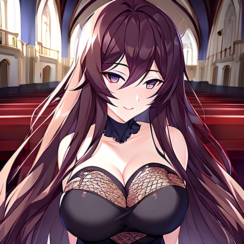 church brunette fishnet woman messy hair long hair