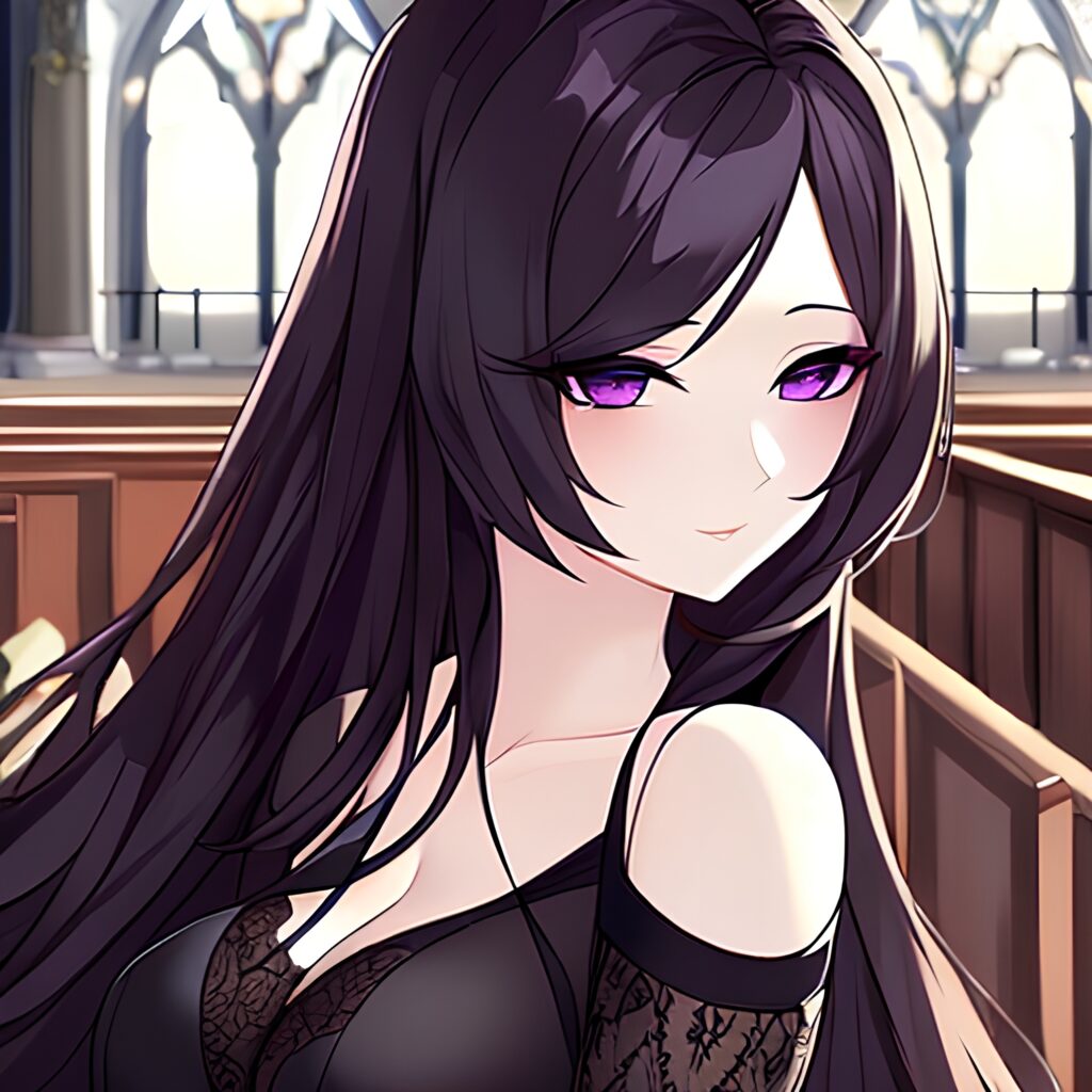 church brunette fishnet woman messy hair long hair