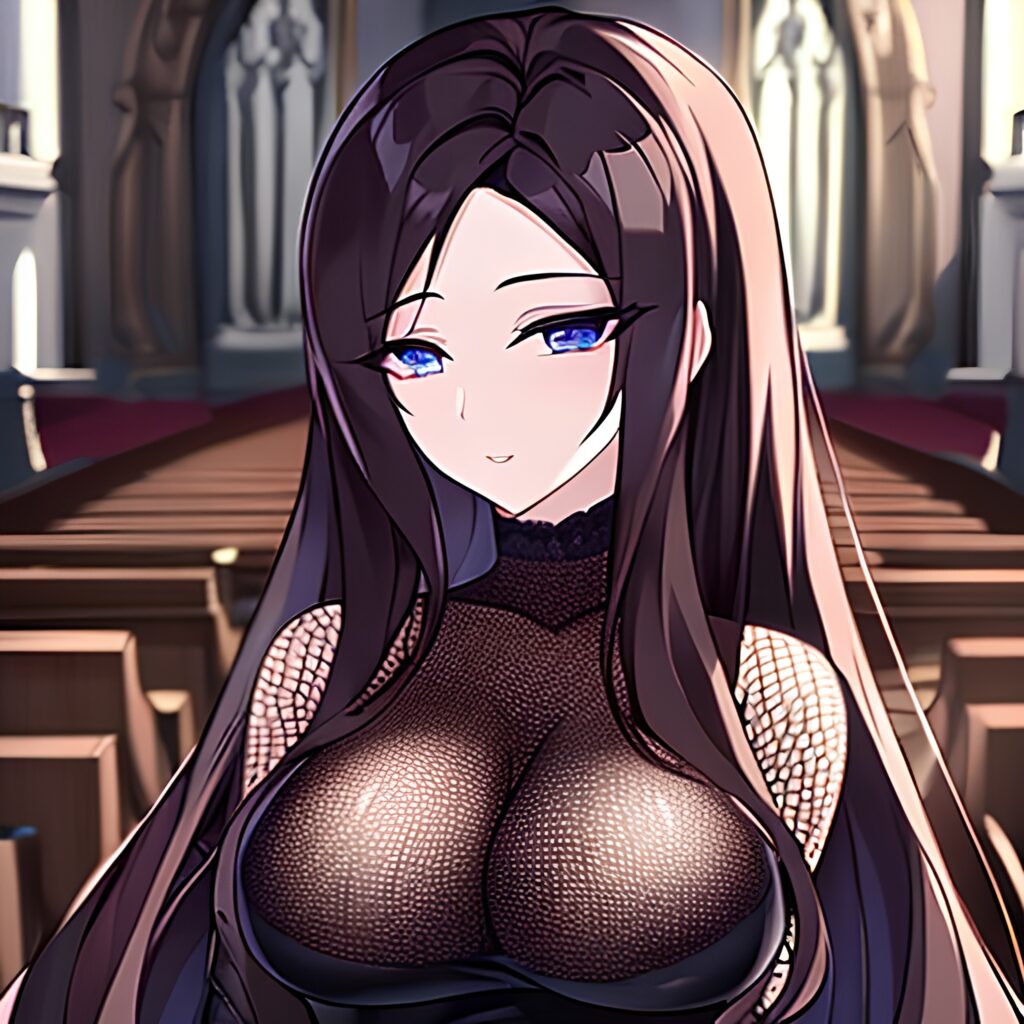 church brunette fishnet woman messy hair long hair