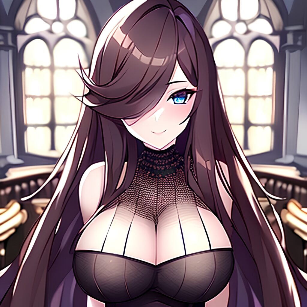 church brunette long hair fishnet messy hair woman