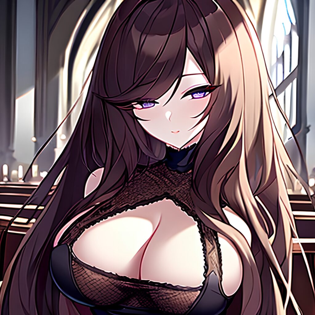 church brunette long hair fishnet messy hair woman