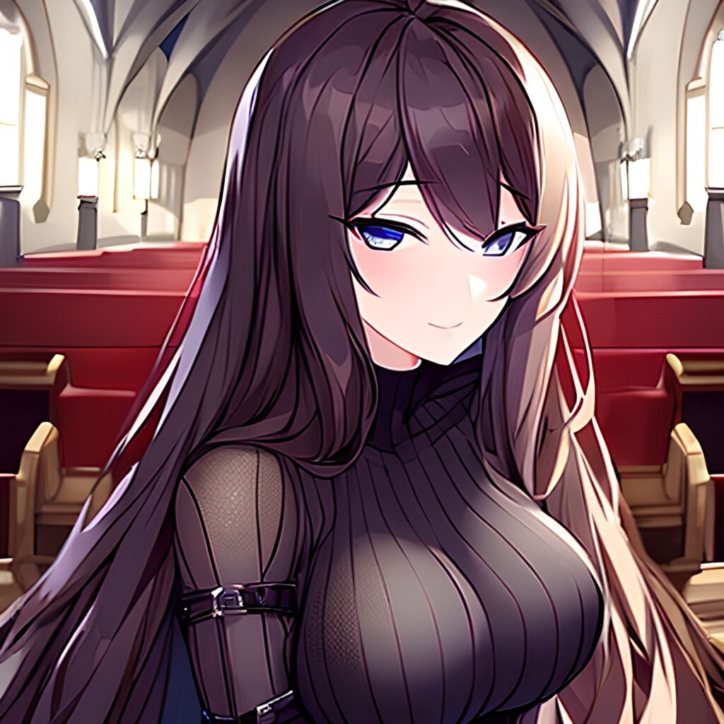 church brunette long hair fishnet messy hair woman 