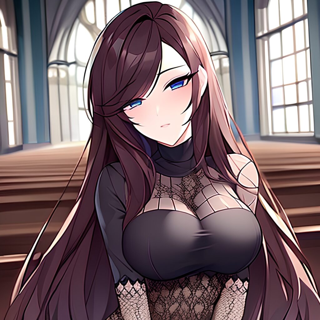 church brunette long hair fishnet messy hair woman 