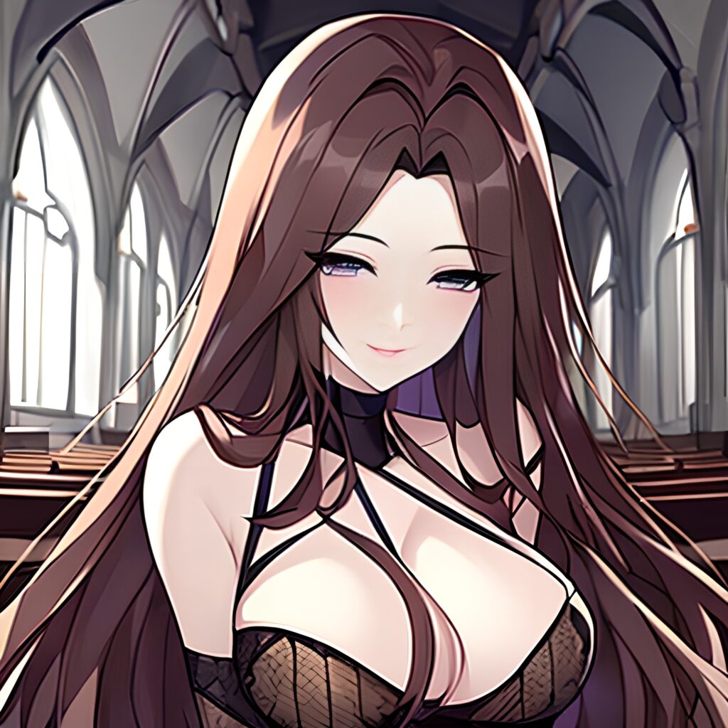 church brunette long hair fishnet messy hair woman 