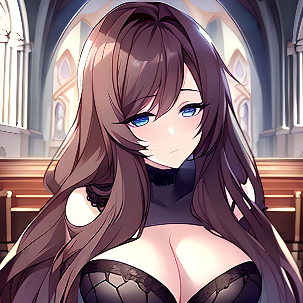 church brunette long hair fishnet woman messy hair