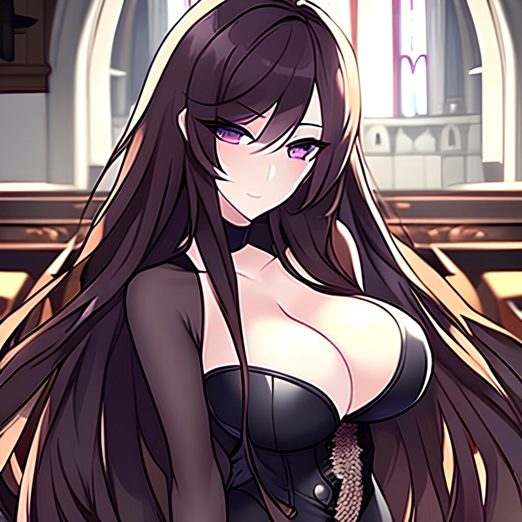 church brunette long hair fishnet woman messy hair 