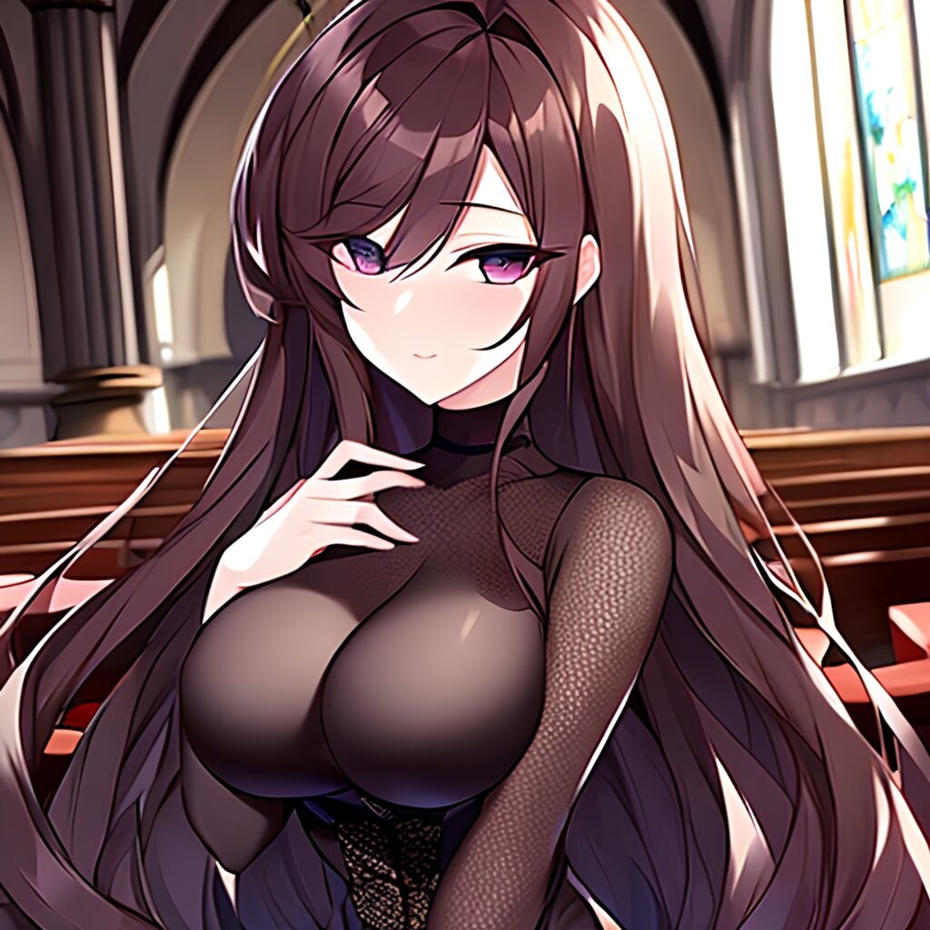church brunette long hair messy hair woman fishnet 
