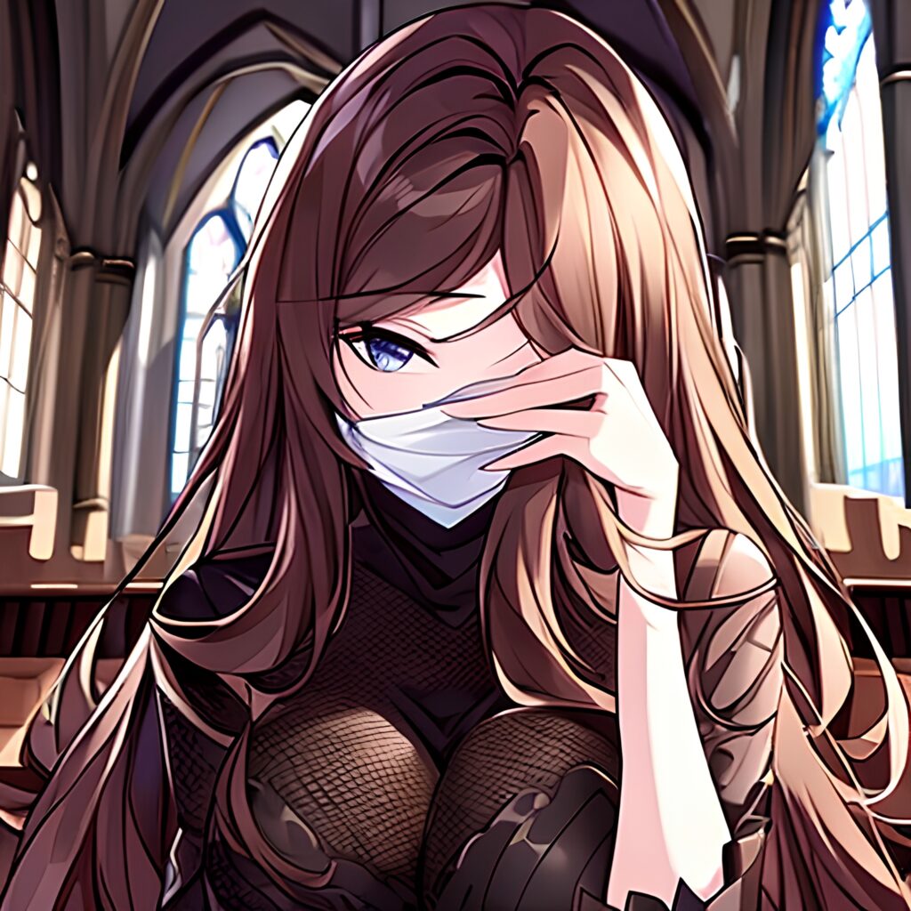 church brunette long hair woman fishnet messy hair