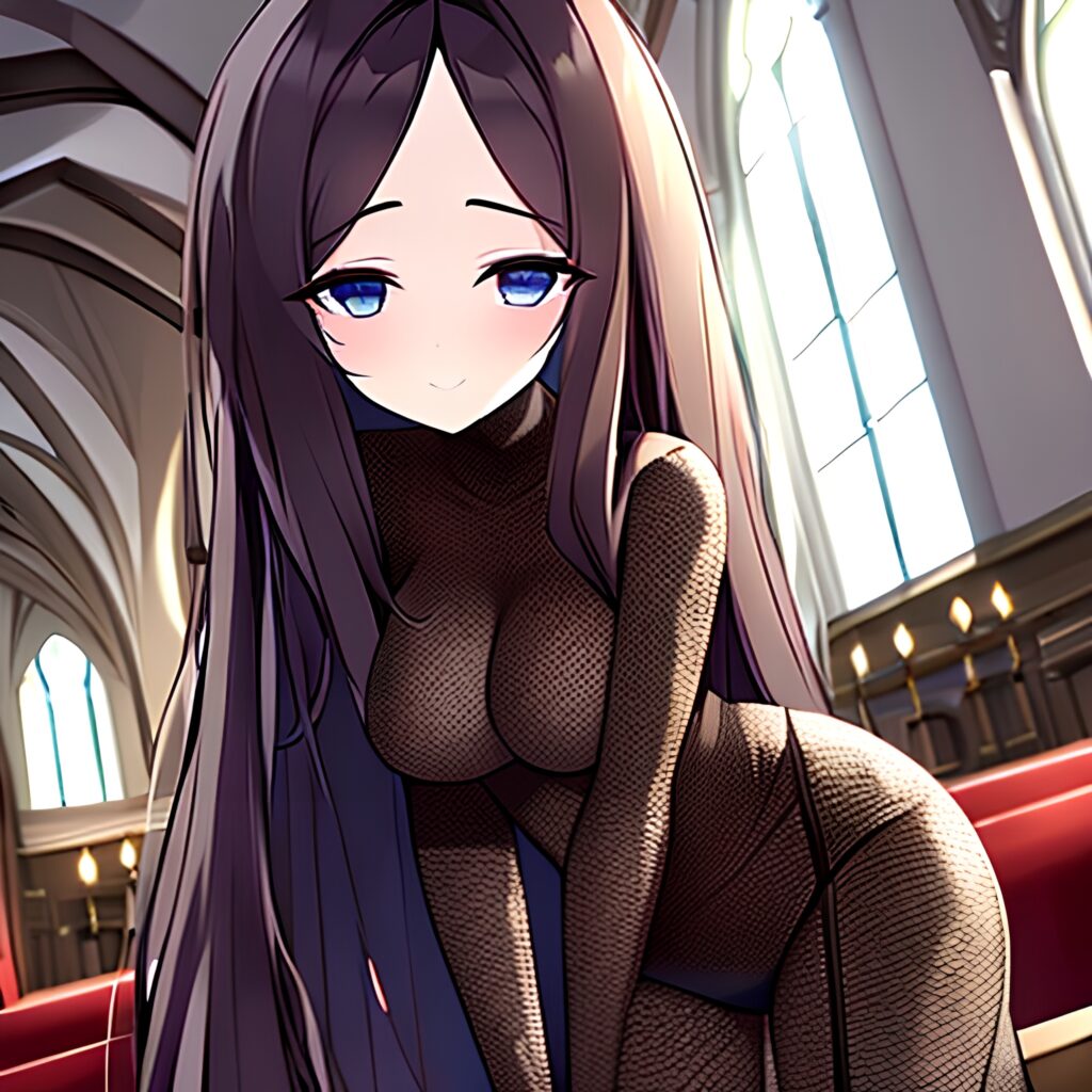 church brunette long hair woman fishnet messy hair 