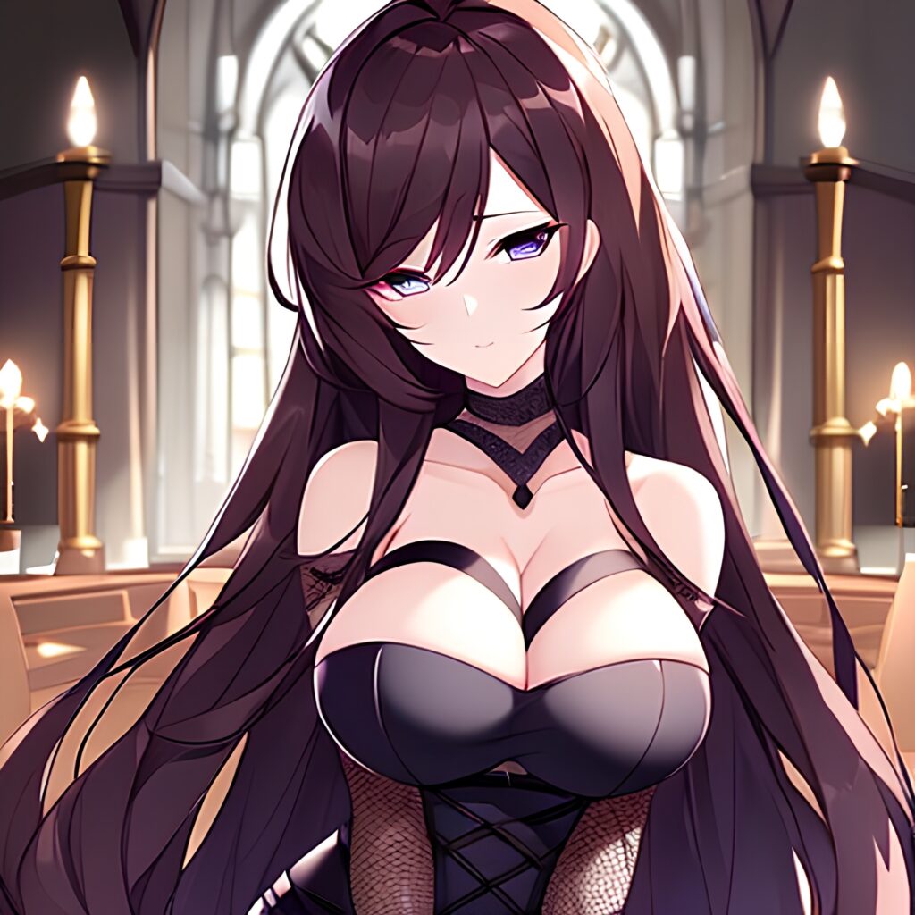 church brunette long hair woman fishnet messy hair