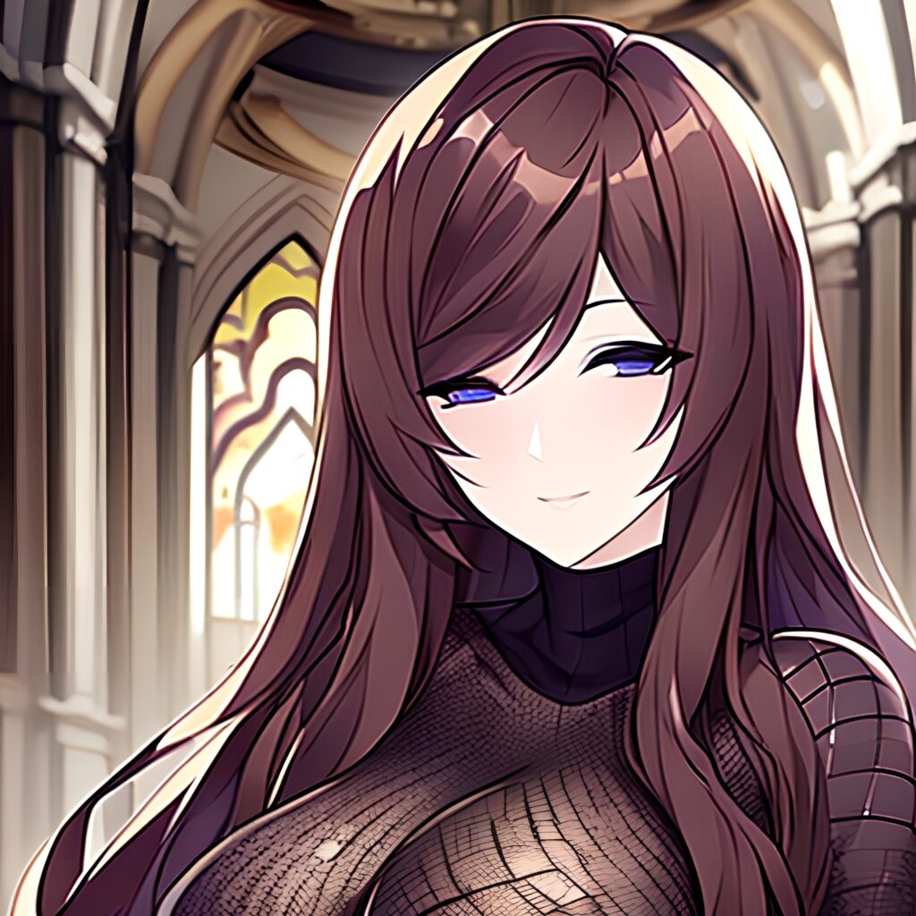 church brunette long hair woman messy hair fishnet 