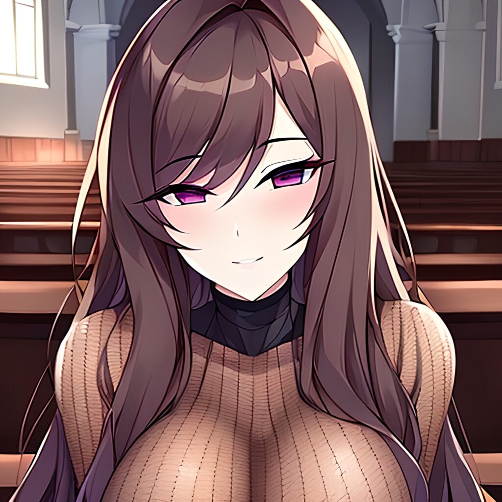 church brunette long hair woman messy hair fishnet