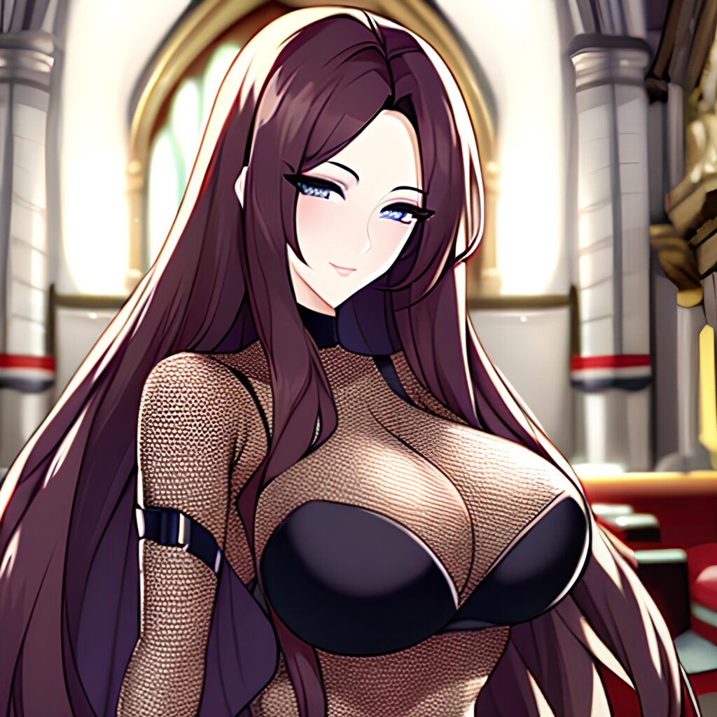 church brunette long hair woman messy hair fishnet 