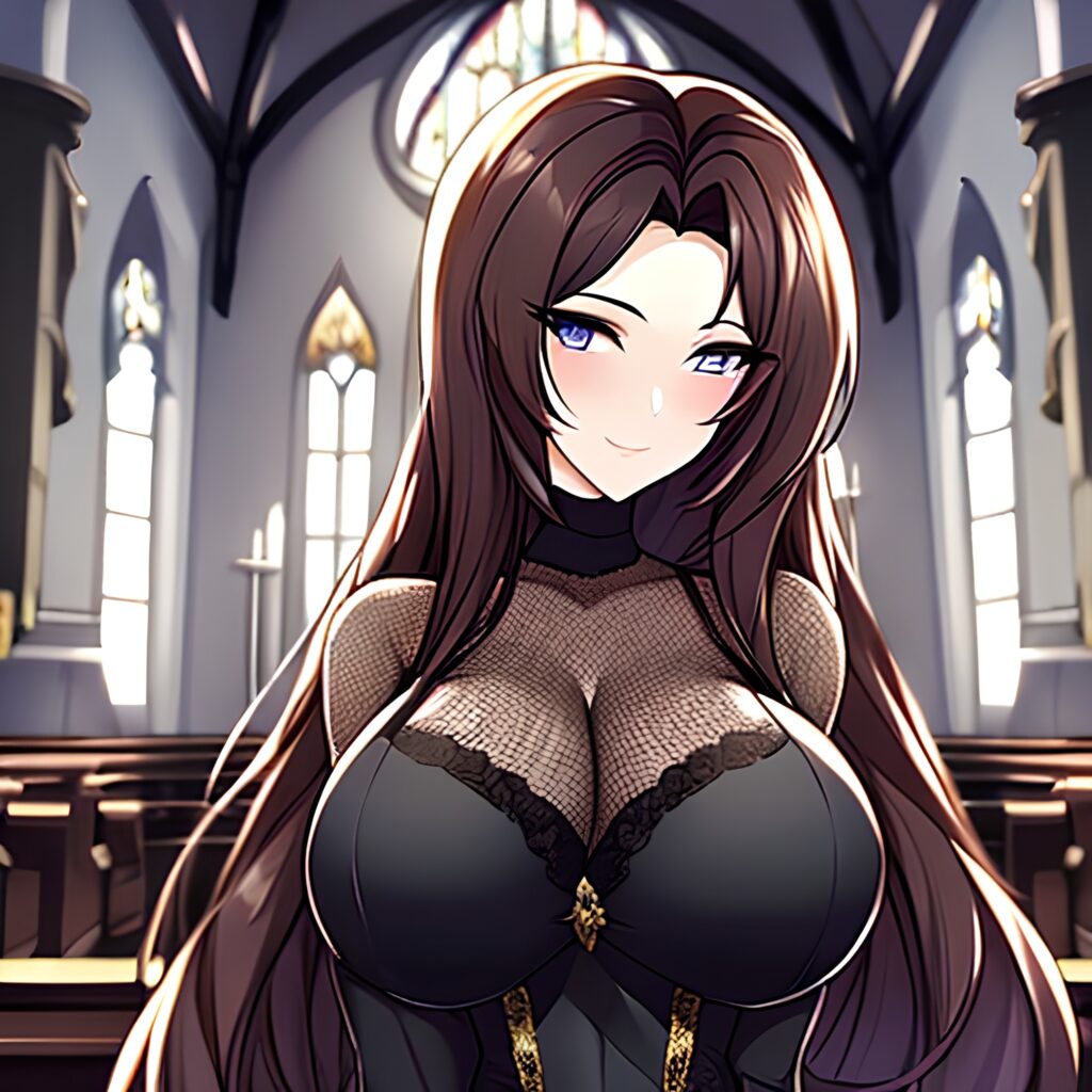 church brunette messy hair fishnet long hair woman