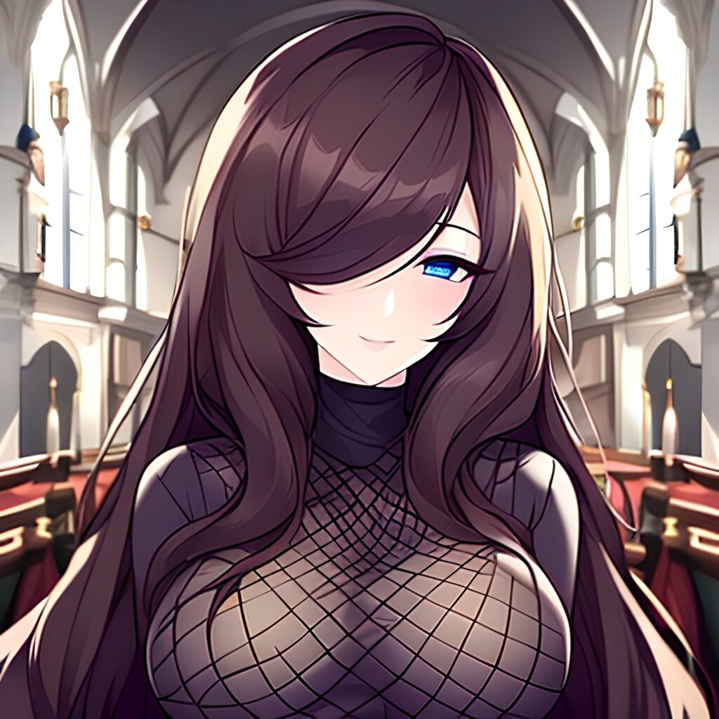 church brunette messy hair fishnet long hair woman 