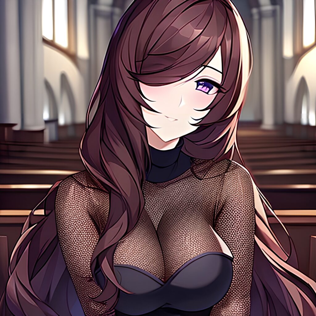 church brunette messy hair fishnet woman long hair