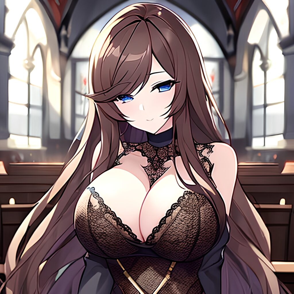 church brunette messy hair woman fishnet long hair