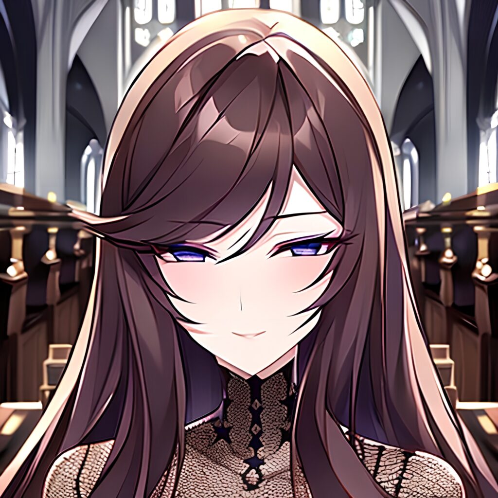 church brunette messy hair woman fishnet long hair
