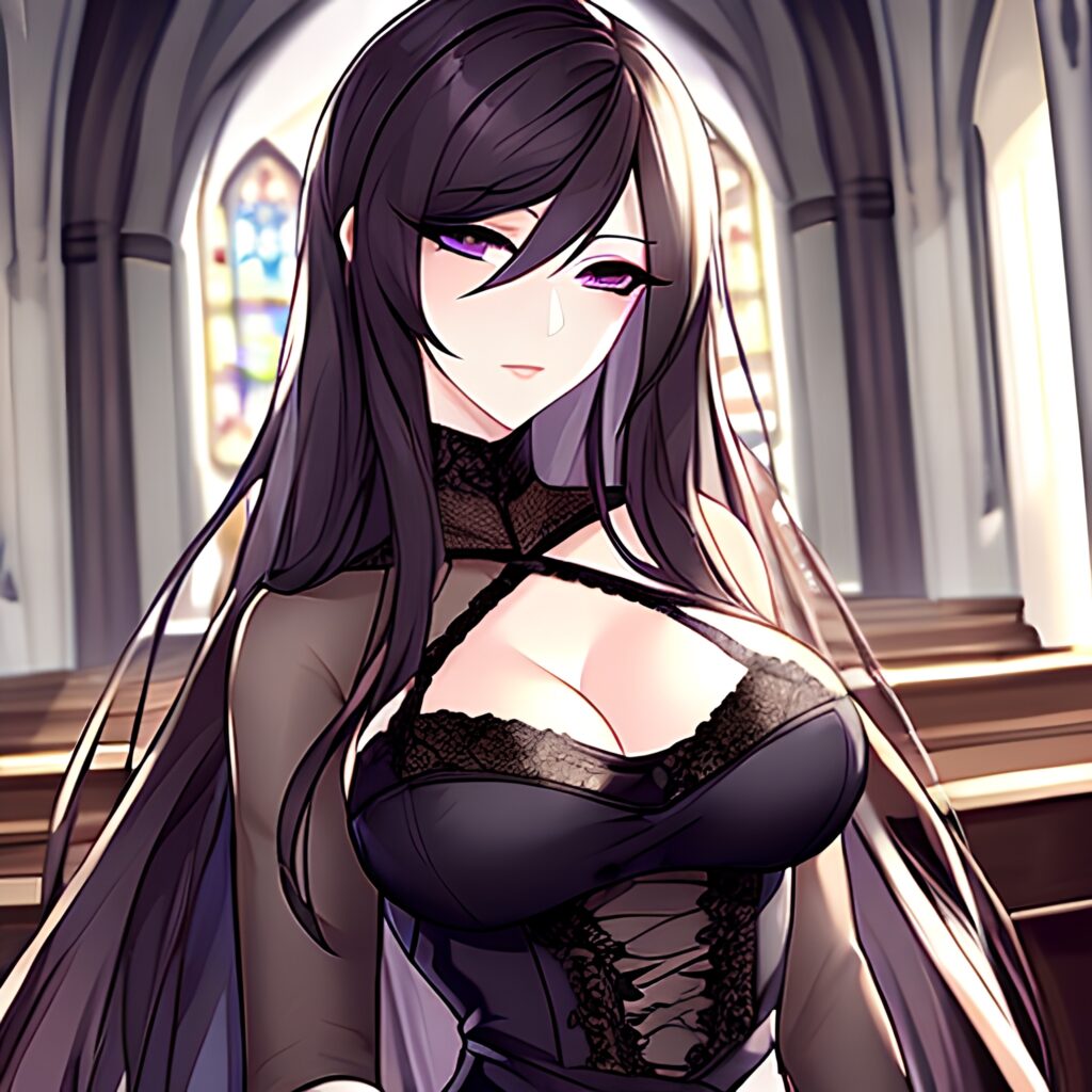 church brunette messy hair woman fishnet long hair 