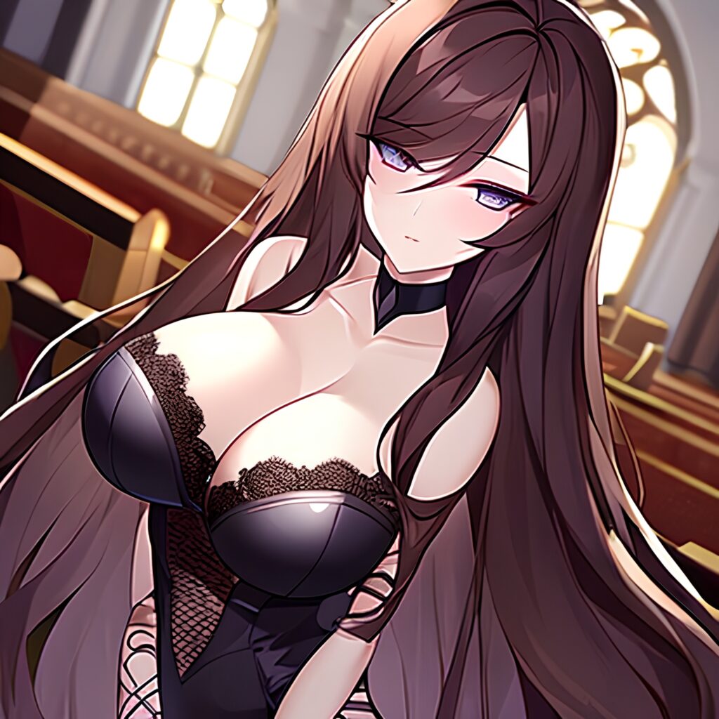 church brunette messy hair woman fishnet long hair 